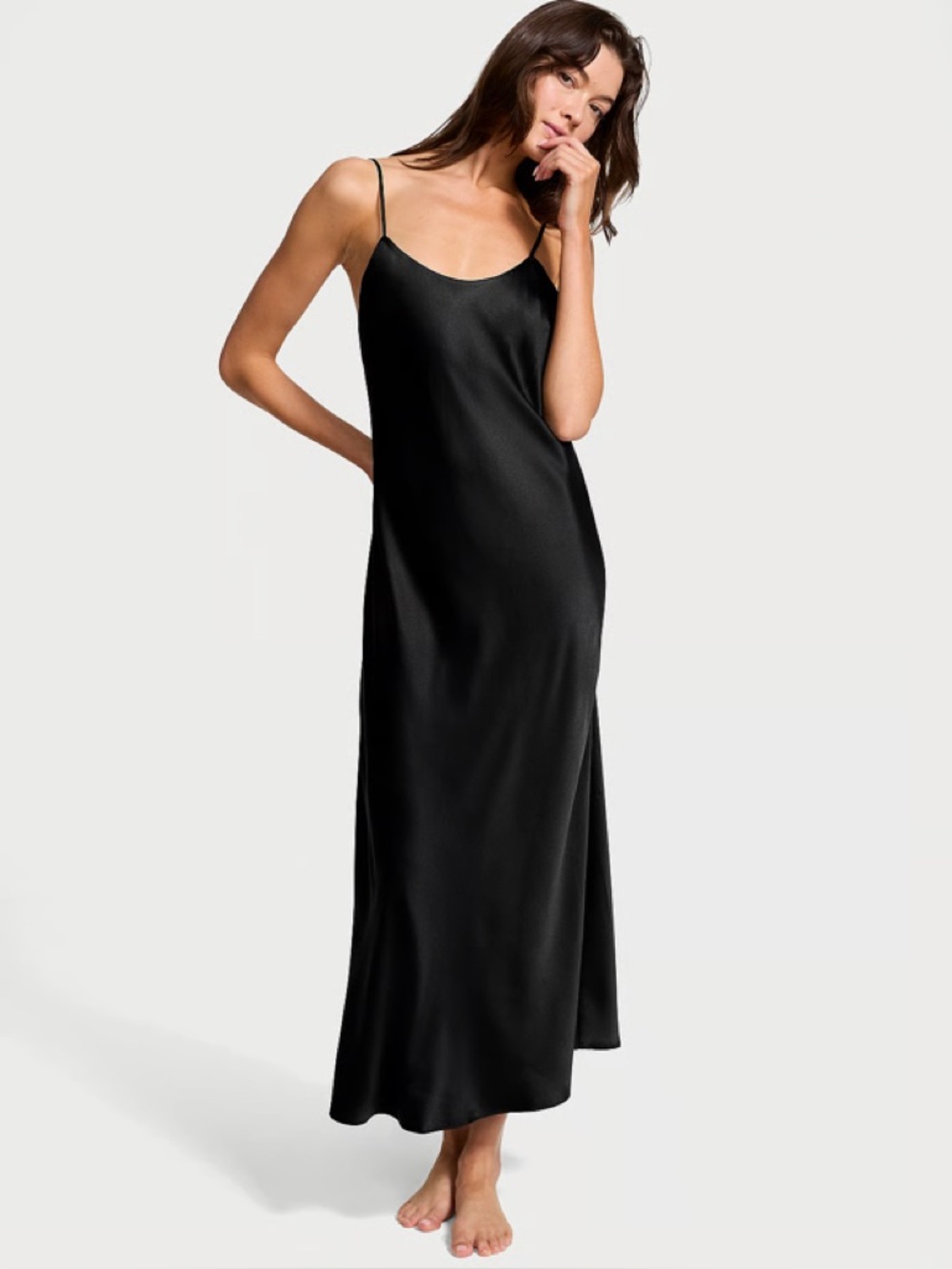 Victoria's Secret Black Satin Slip Chemise